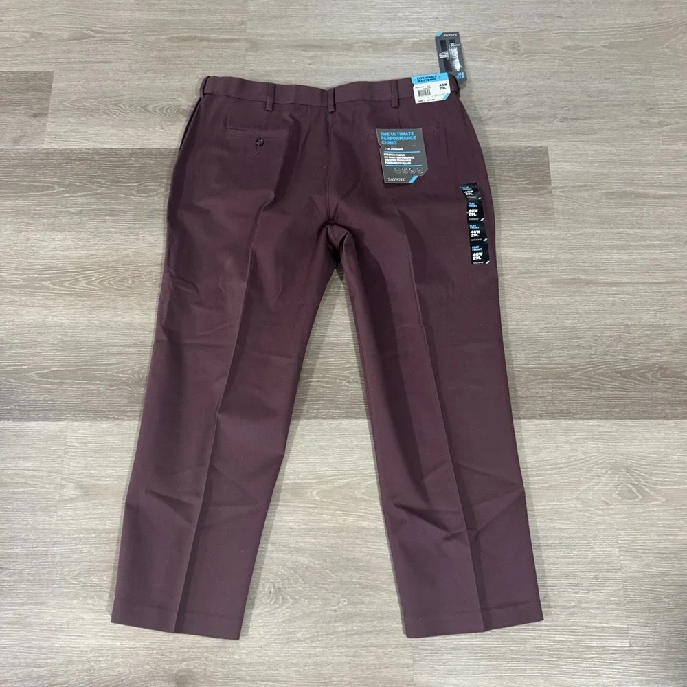 NWT Savane Plum Ultimate‎ Performance Flat Front Chino Dress Pants Flat 40x29